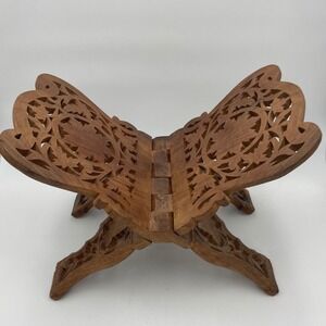 Wooden Book Stand Holder Reading Rest Cookbook Display Carved Floral‎ Design